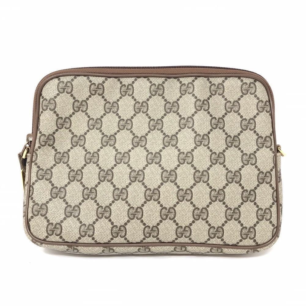 Vintage Gucci GG Monogram Brown Canvas Travel Toiletry Cosmetic Pouch Clutch Bag
